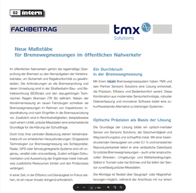 Fachbeitrag Bremswegmessung im ÖPNV - Seite 1 Screenshot eines Fachbeitrag zum Thema Neues Bremswegmesssystem für Schienenfahrzeuge - Seite 1