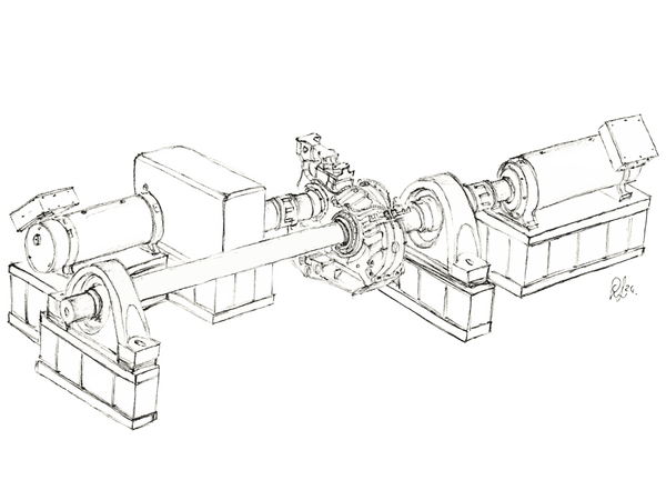 Zeichnung eines Bahn-Getriebe-Prüfstands